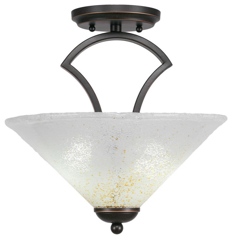 Zilo Semi Flush With 2 Bulbs, Dark Granite Finish With 12" Gold Ice Glass