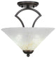 Zilo Semi Flush With 2 Bulbs, Dark Granite Finish With 12" Gold Ice Glass