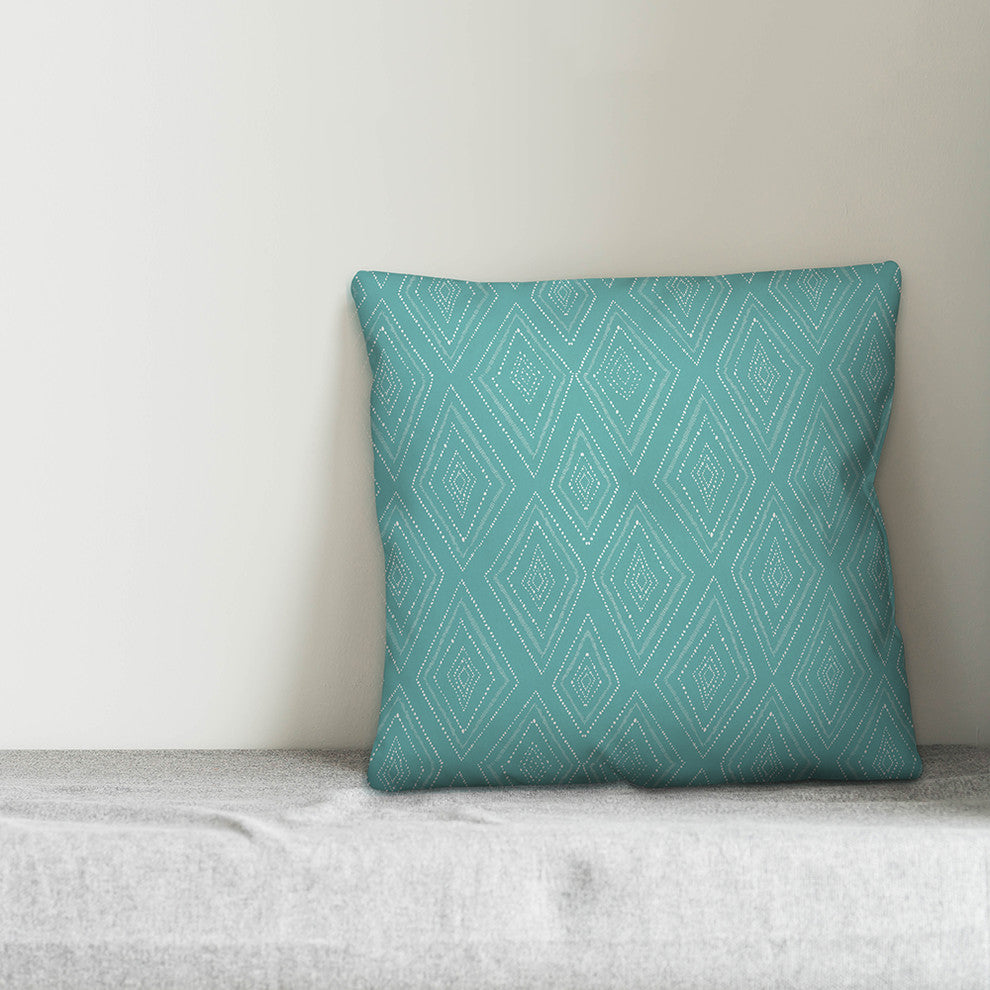 Teal Tribal Diamond 16x16 Throw Pillow