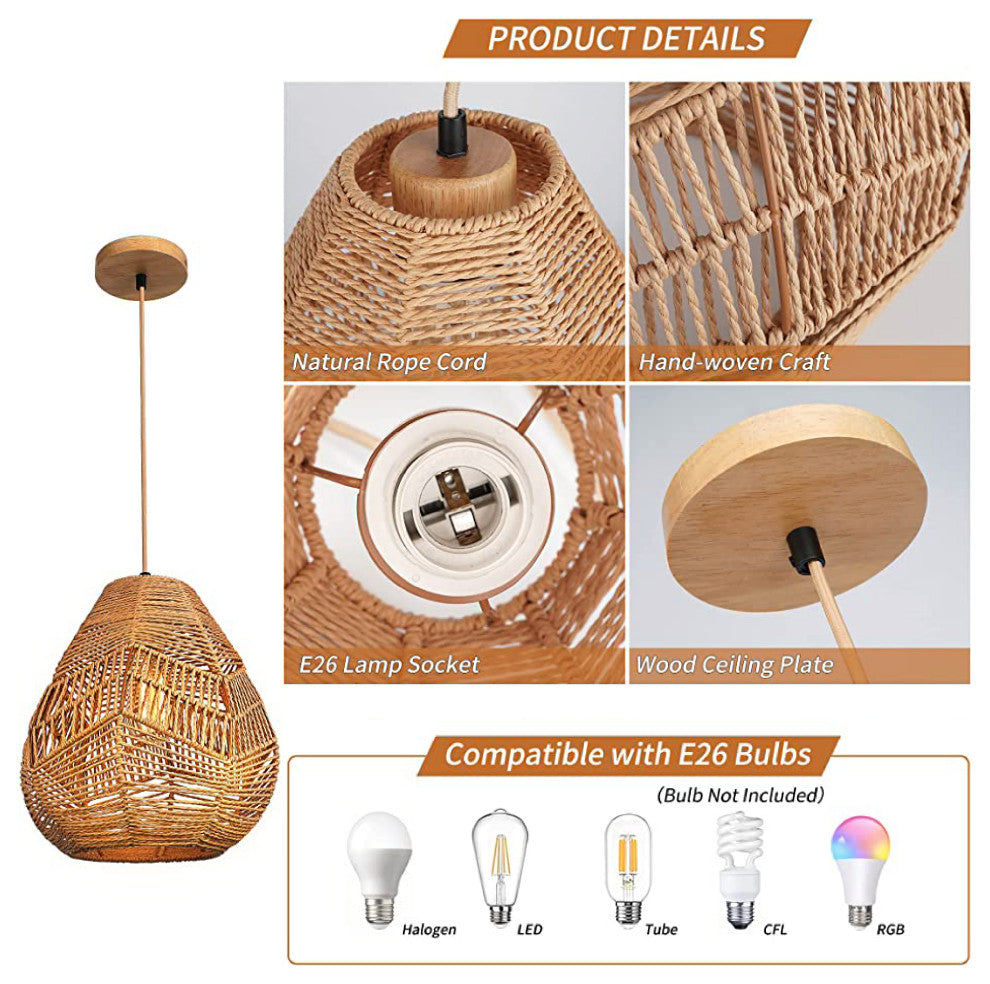 1 Light srattan chandelier Hanging lights for kitchen Vintage pendant light