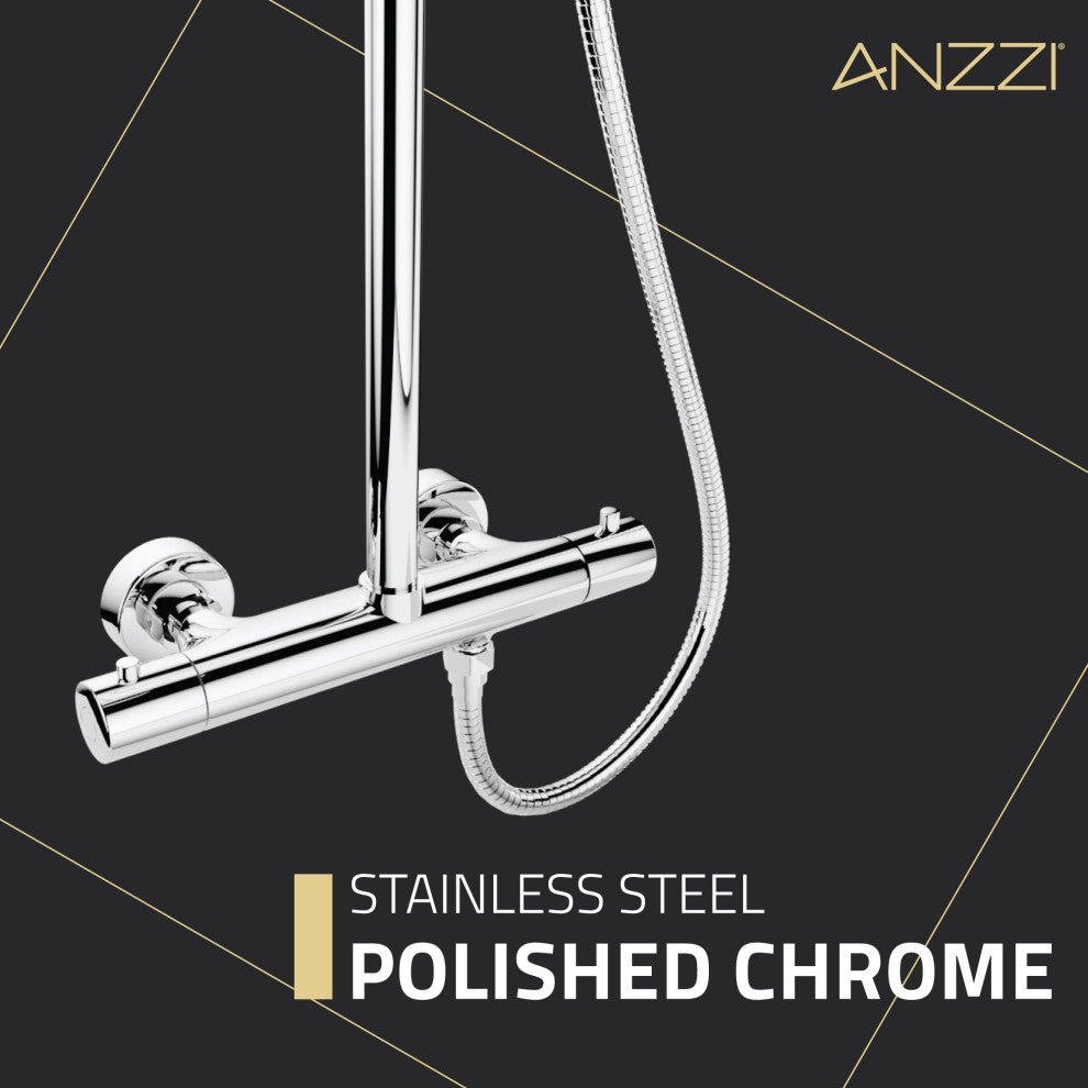 Heavy Rainfall Stainless Steel Shower Bar with Hand Sprayer, Polished Chrome