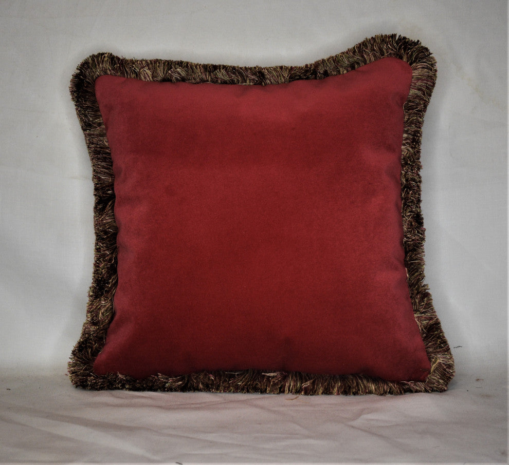 red velvet fringed decorative throw pillow for sofa or bed, 23x23