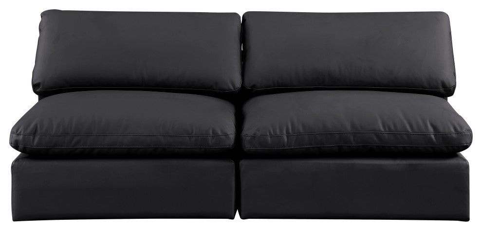 Comfy Upholstered Modular Sofa, Black, 2-Piece: 2 Armless Chair, Vegan Leather