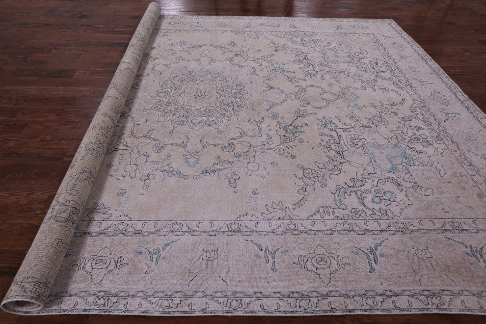 9' 10" X 12' 8" Persian Vintage White Wash Handmade Rug Q4620
