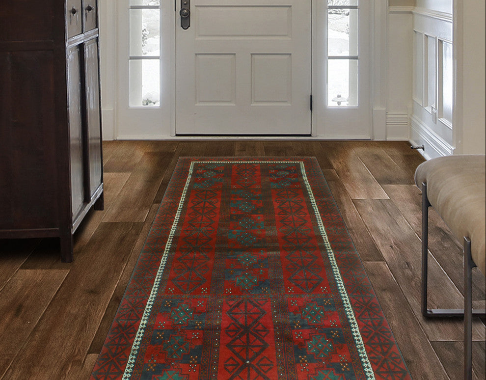 Fine Vintage Distressed Bekzod Red/Burgundy Runner, 3'7 x 7'10