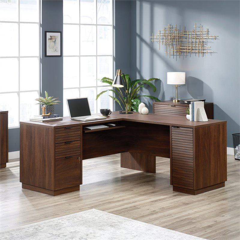 Sauder Englewood Engineered Wood L-Shaped Desk in Spiced Mahogany