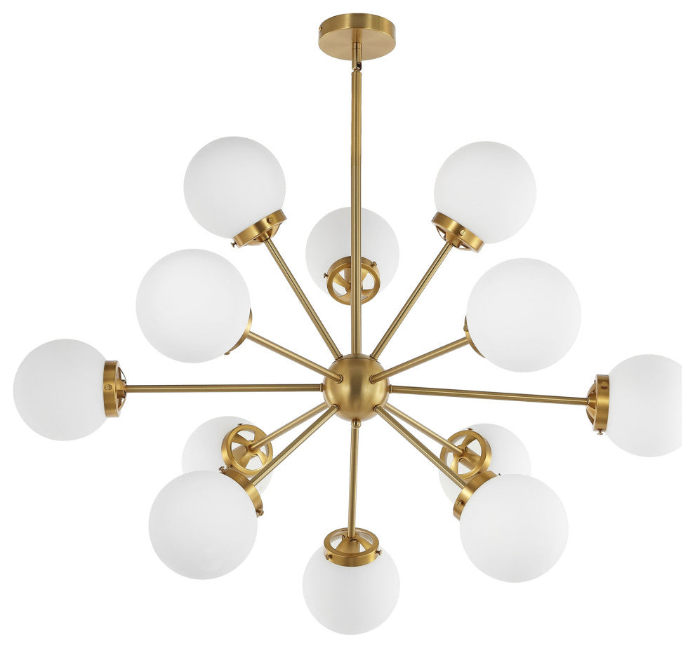 12-Light Dimmable Sputnik Sphere Chandelier, White Glass Shades