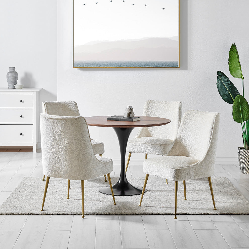 Cedric Fabric Dining Side Chair Gold Legs, Set of 2, Opus Cream