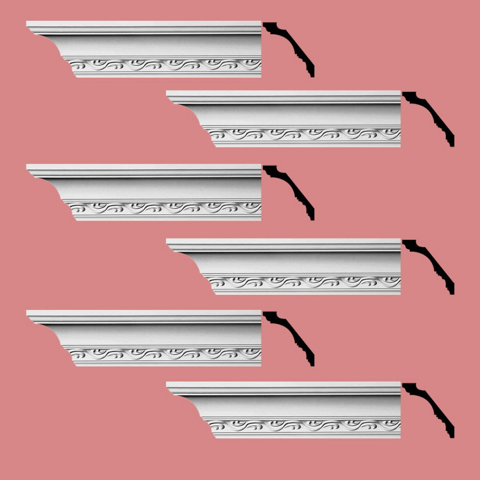 Cornice White Urethane Capucina Ornate Design 6 Pieces Totaling 570" Length
