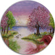 Romantic Lake In Pink And Green, Round Metal Wall Art Landscape, 36"