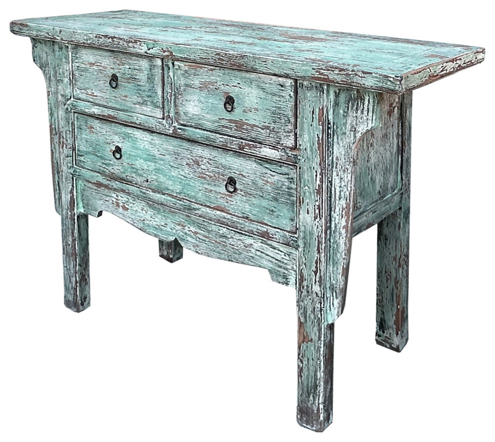 Vintage Distressed Pastel Green Drawers Credenza Side Table Cabinet Hws4435