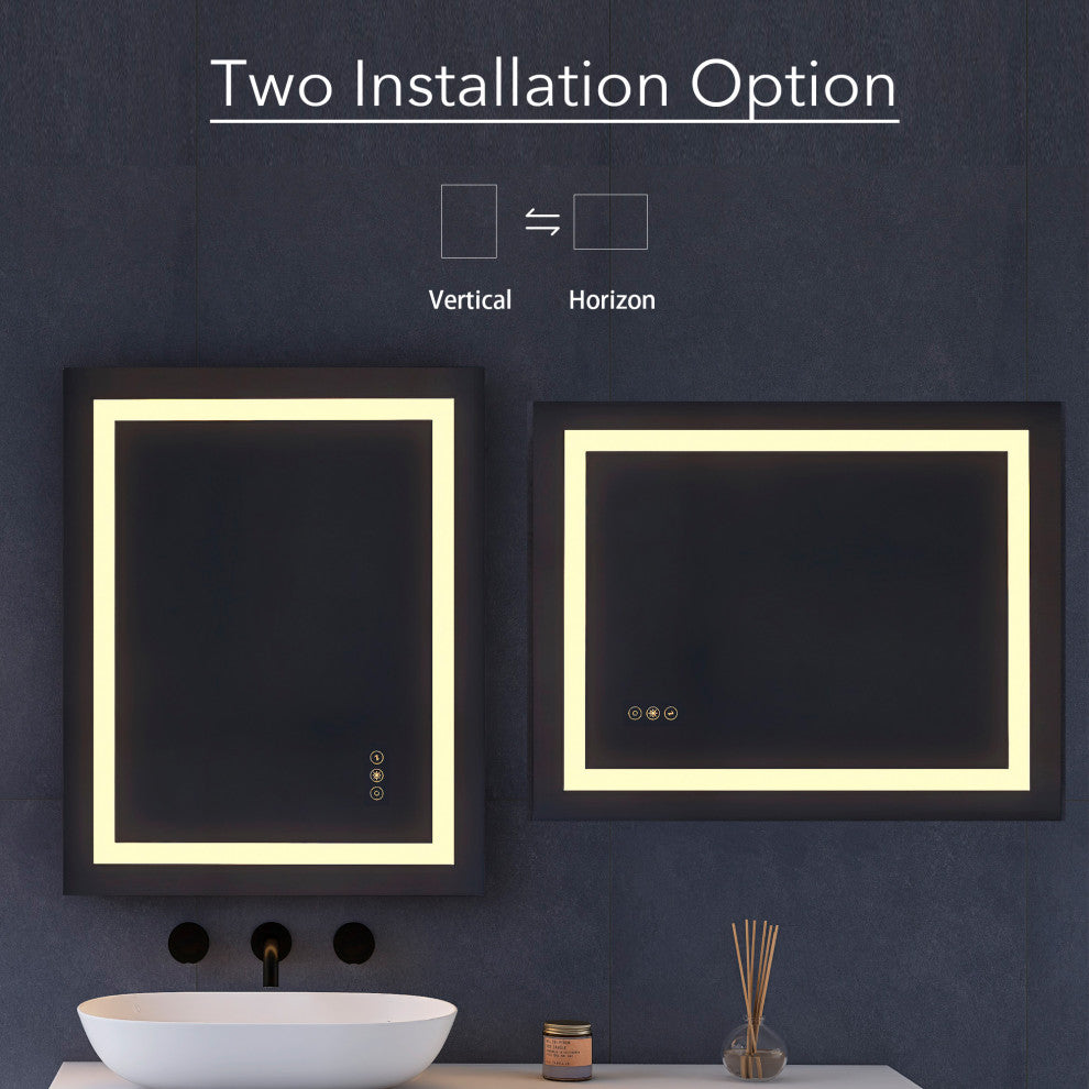 Frameless Anti-Fog Wall Mounted Dimmable LED Bath Vanity Mirror, 36" X 48"
