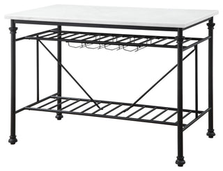Mera Kitchen Island, White Cultured Stone and Gray Finish