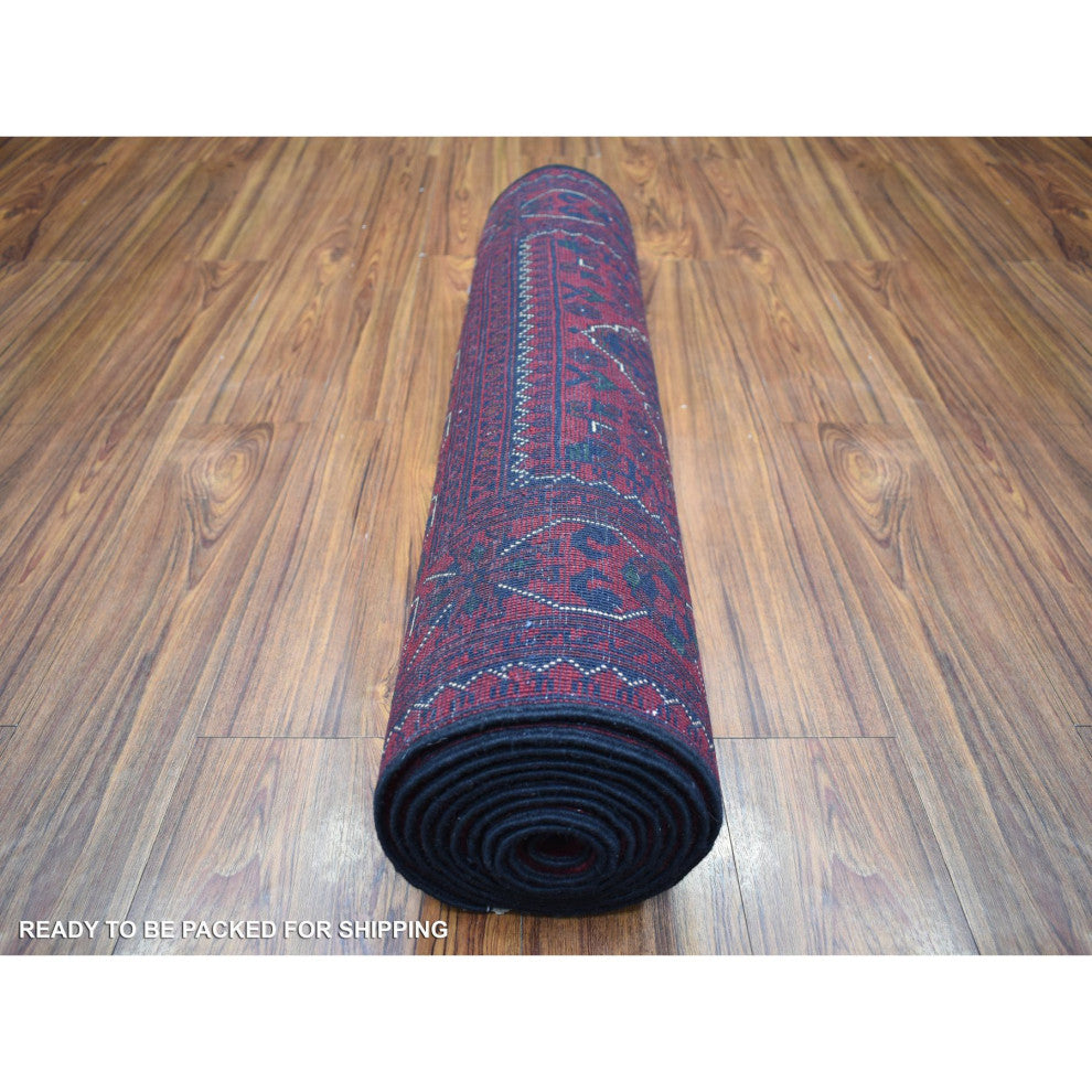 Red Afghan Khamyab Wool Geometric Design Hand knotted Wool Runner Rug 2'9"x13'2"