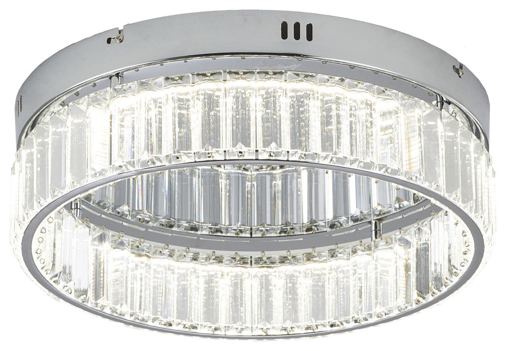 1-Light Chrome Dimmable LED Flush Mount With Clear Crystals