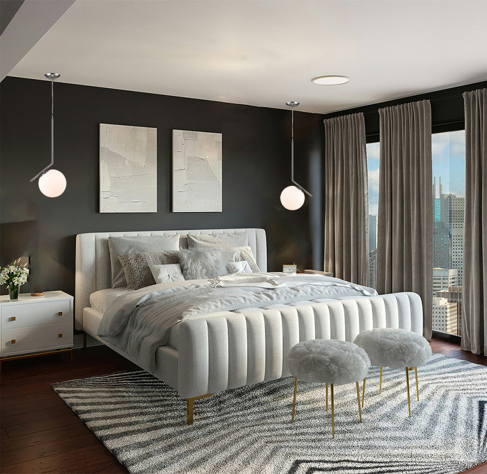 Iron Frame With Milk White Glass Ball Light Fixture, Satin Nickel