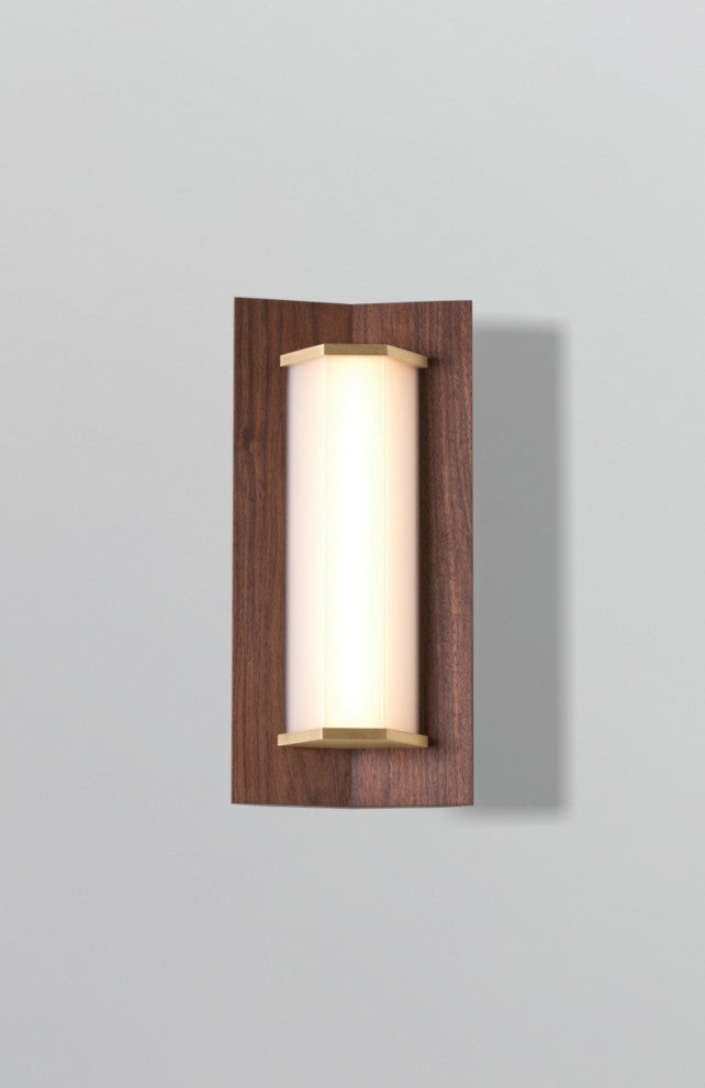 Penna 16 LED Sconce, Bright White, Brushed Brass/Dark Stained Walnut, 227v