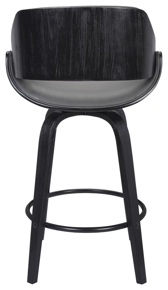 Mona Contemporary 26" Counter Heightï¿½Swivel Barstool in Black Brush Wood Finish