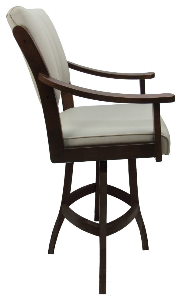 Swivel Counter Wood Bar Stool Casa on S-Base, Ocean Beige Vinyl, Brown Honey, 30"