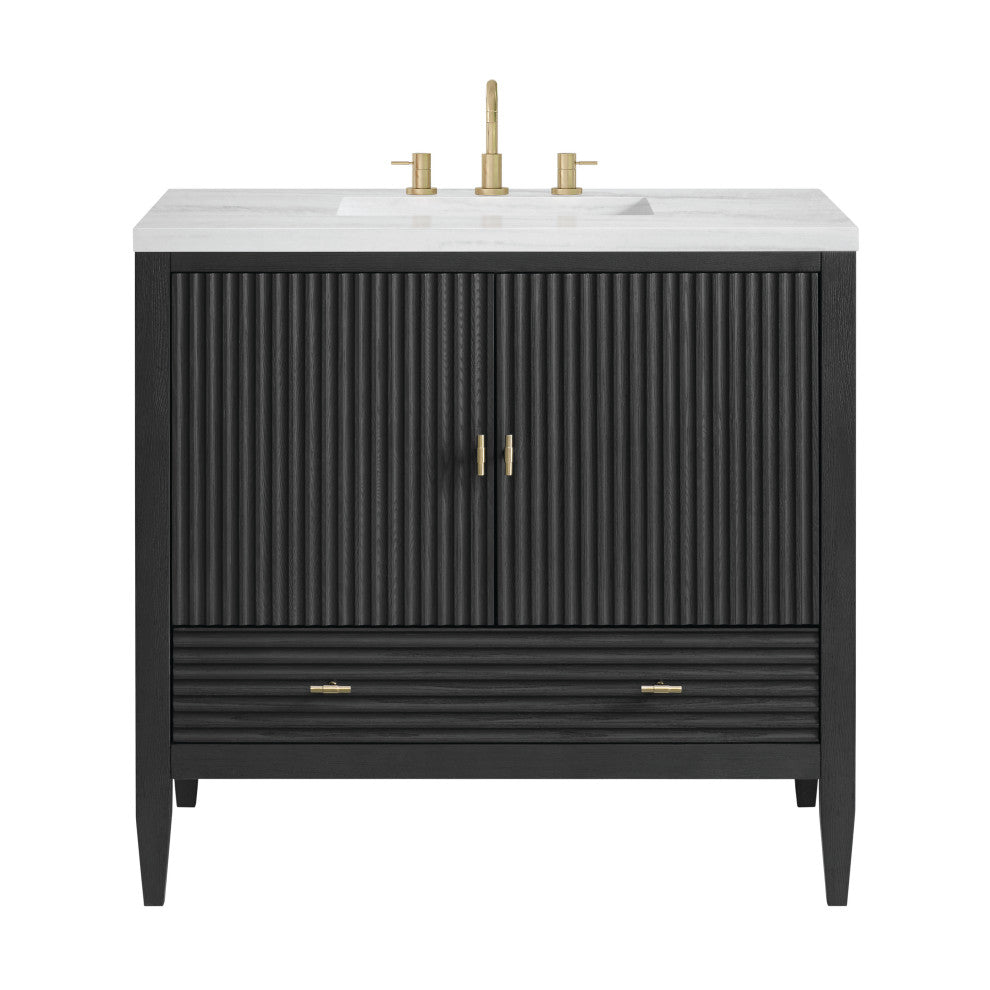 Myrrin 36" Vanity, Carbon Oak, 3 CM Arctic Fall Solid Surface Top