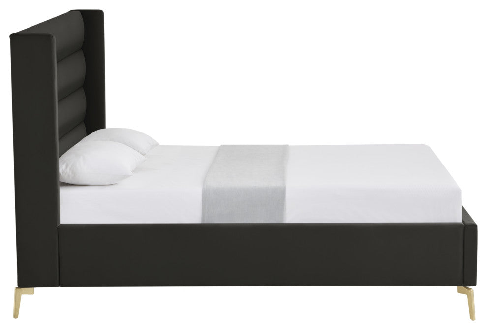 Inspired Home Alessio Bed, Upholstered, Black Velvet King
