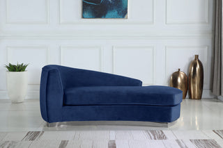 Julian Velvet Upholstered Chaise, Navy, Chrome Base