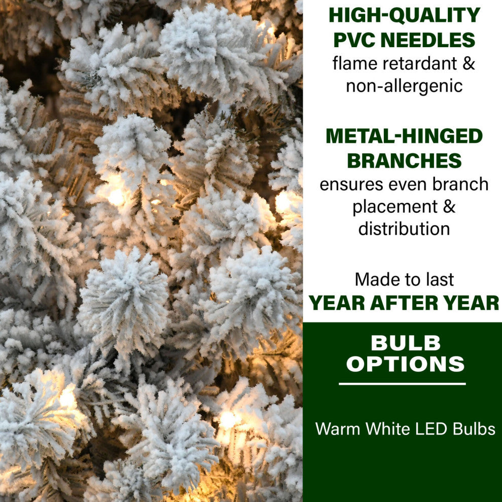 9-Ft. Flocked Winter Snow Pine Christmas Tree, Warm White LED Lighting