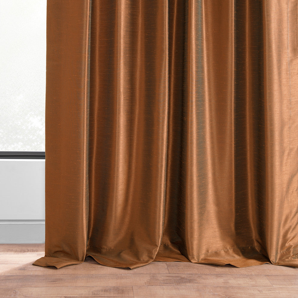Vintage FauxDupioni Silk Curtain, Single Panel, Copper Kettle, 50"x84"