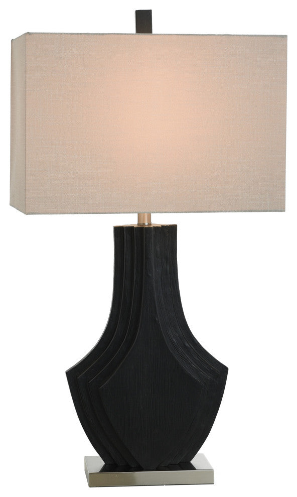Black Layered Table Lamp Matte Black Finish on Polyresin Body Natural Shade