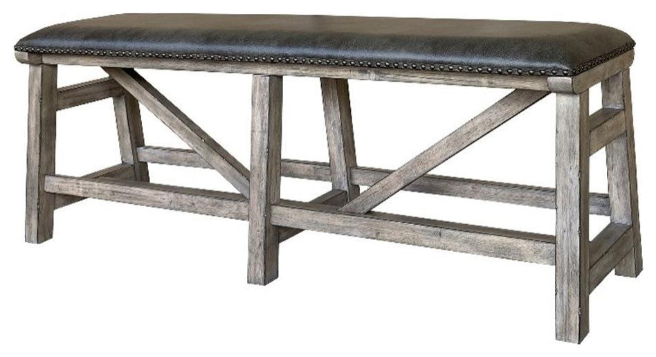 Bowery Hill Traditional 60"W Dining Bench Counter Upholstered in Brown