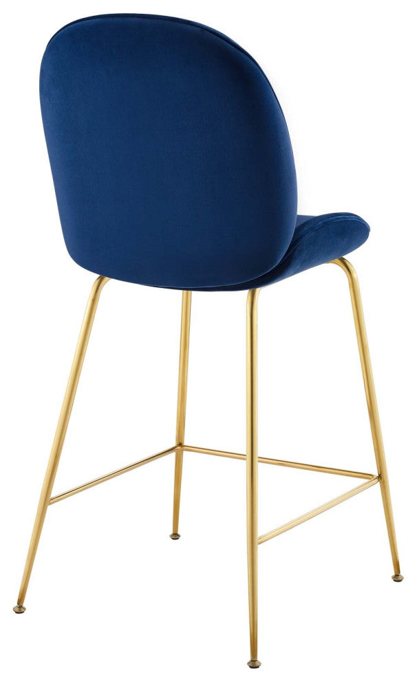 Velvet Counter Stool, Gold Luxe Glam Contemporary Modern Counter Stool, Blue