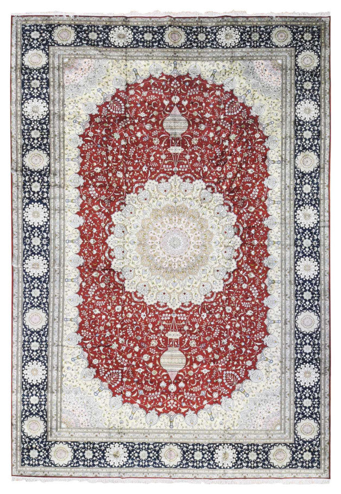 Rust Red, Kashan, 250 KPSI Silken Hand Knotted Oversized Rug, 12'1"x18'1"