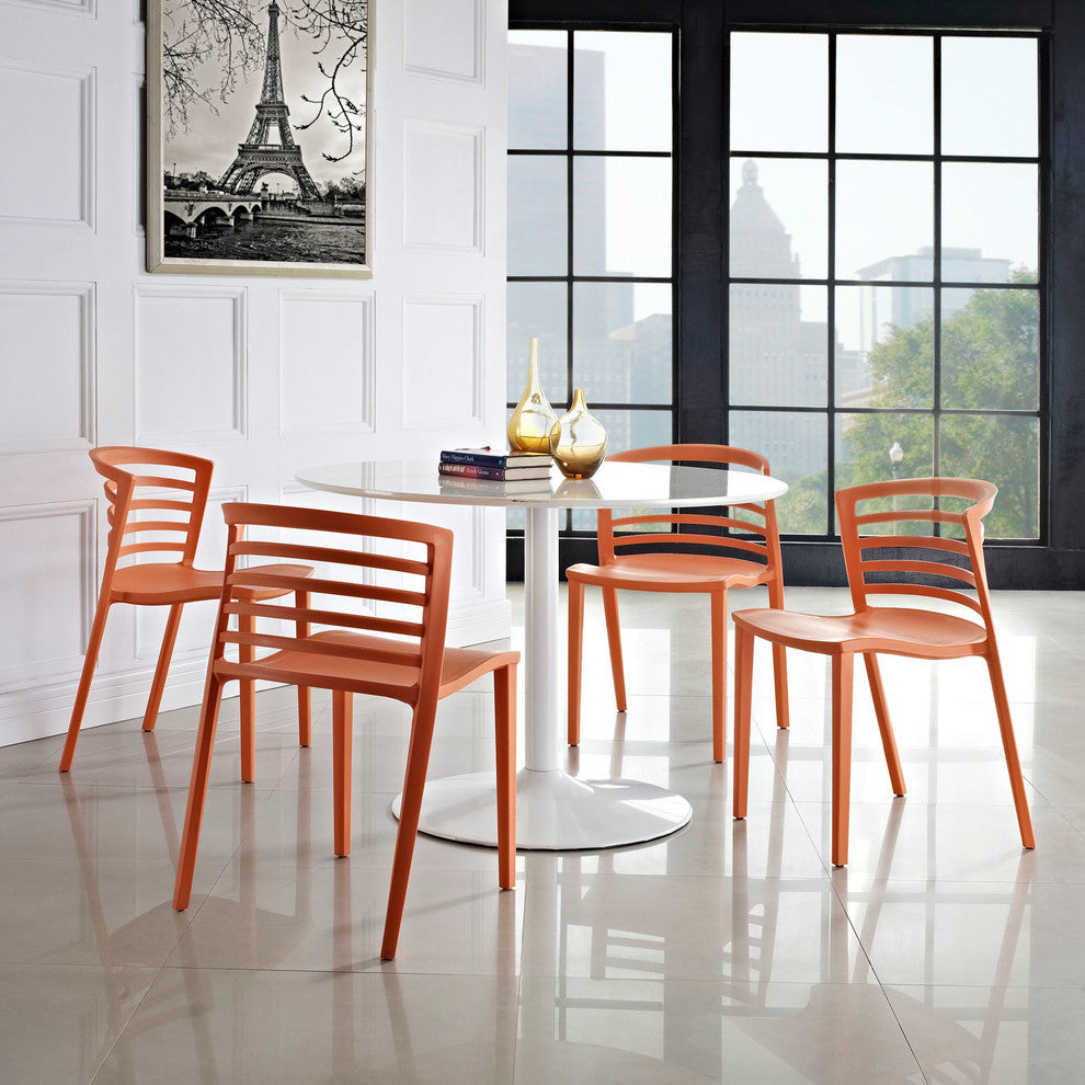 Modern Contemporary Kitchen Dining Chairs Set of 4 Orange, Outdoor and Indoor