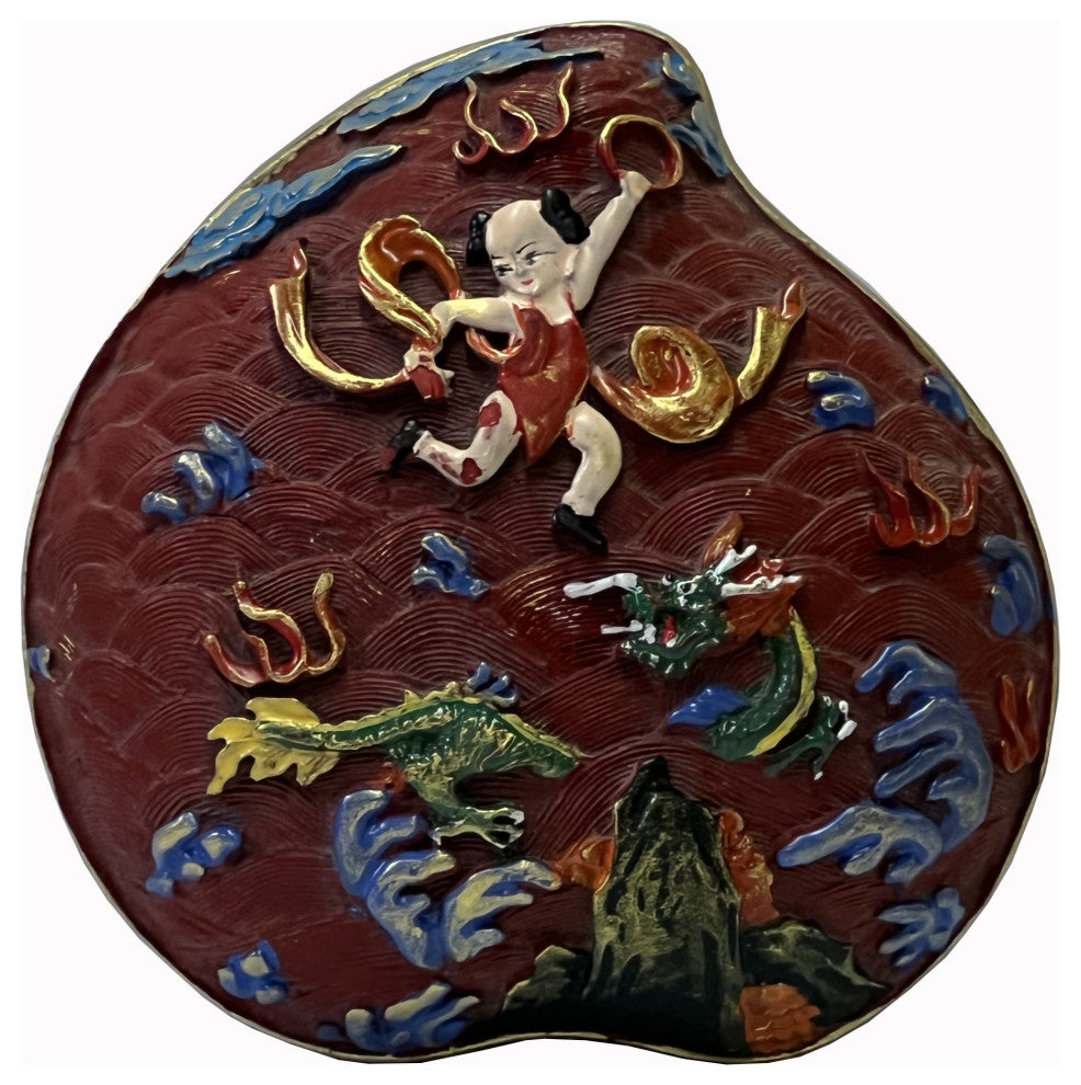 Chinese Mix Color Red Resin Lacquer Peach Shape Box Display Art Hws2569