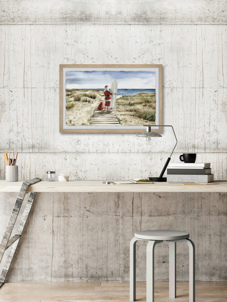 "Real Surfing Santa" Framed Painting Print, 45x30