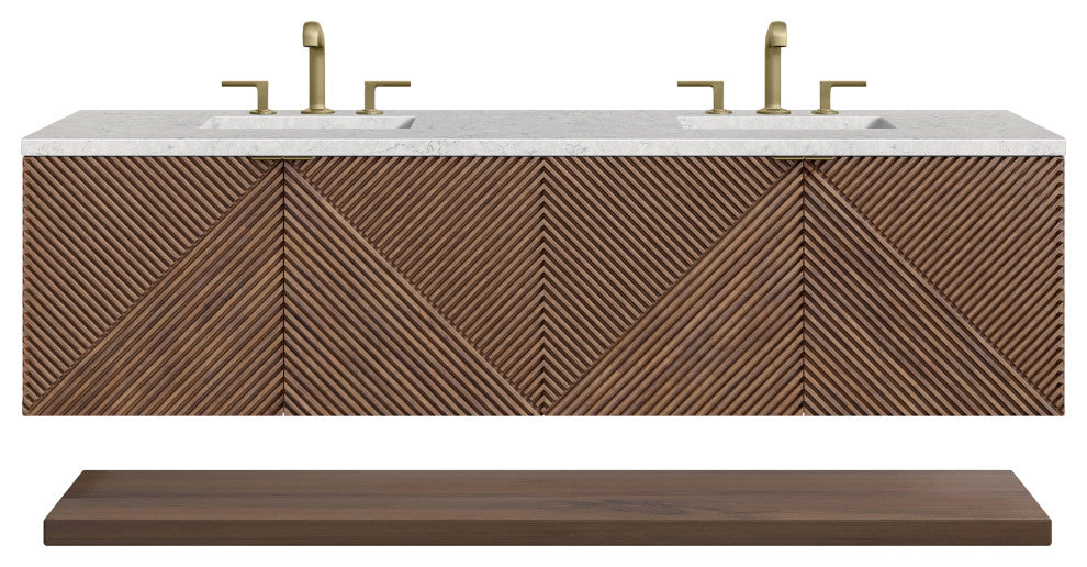 James Martin Marcello Bath Vanity, Chestnut, 72", Eternal Jasmine Pearl, Three-Hole