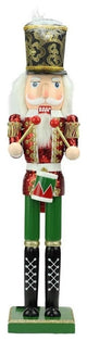 24" Decorative Red Green and Gold Wooden Christmas Nutcracker Drummer