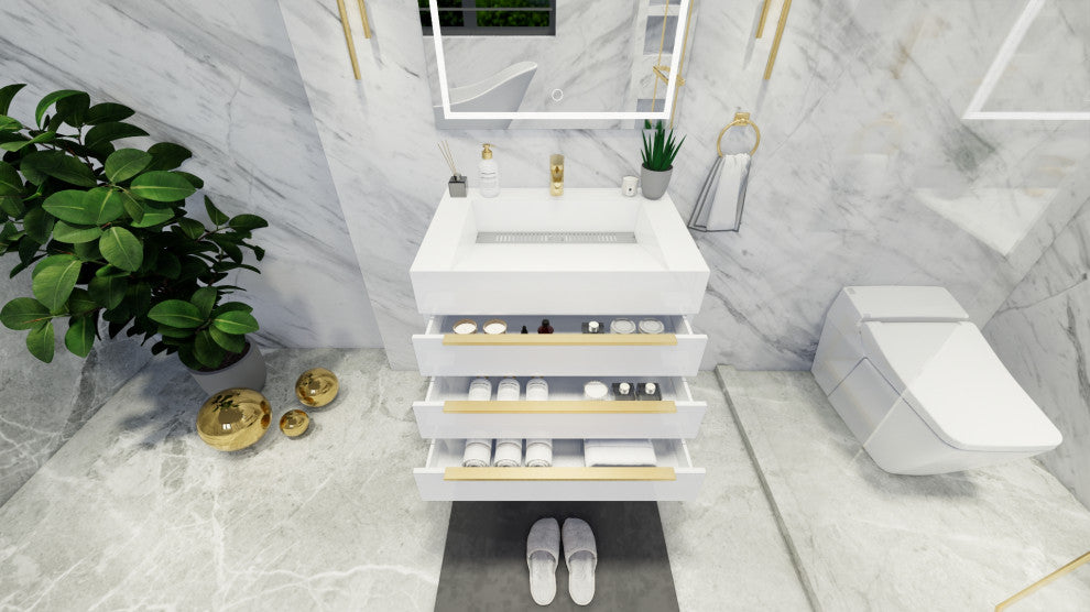 Madison 30" Freestanding Vanity with Reinforced Acrylic Sink, High Gloss White