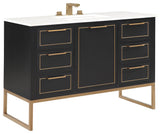 Markham 48" Bathroom Vanity, Midnight Black/Satin Brass, 48", Calacatta Quartz Top
