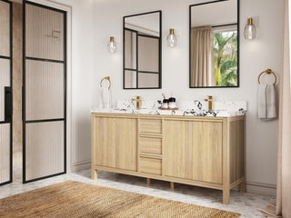 Elizabeth Oak 72" Double Sink Vanity, White 2" Calacatta Black