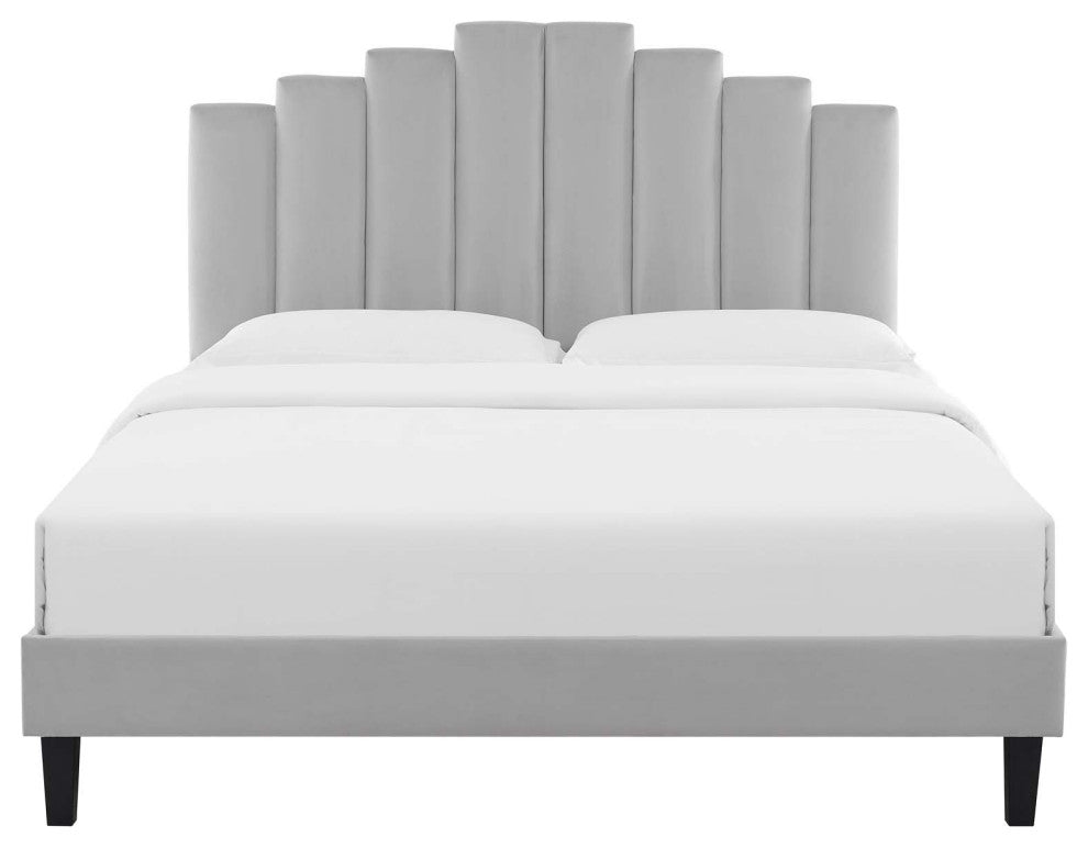 Elise Full Performance Velvet Platform Bed Light Gray