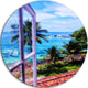 Light House Window View, Landscape Photo Round Metal Wall Art, 11"