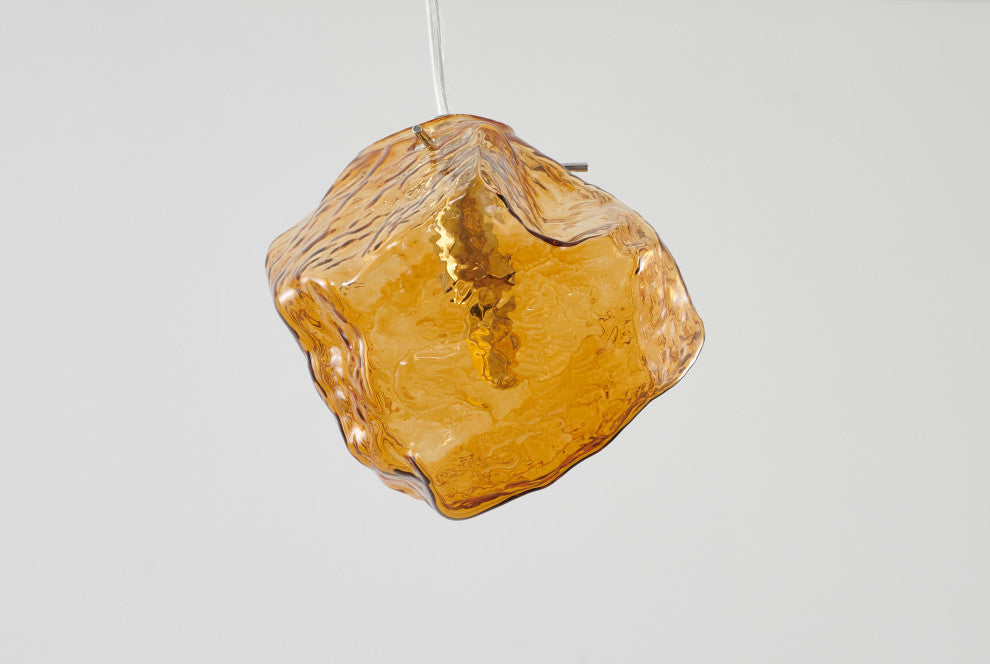 Distorted Glass Single Pendant Light Fixture, Amber
