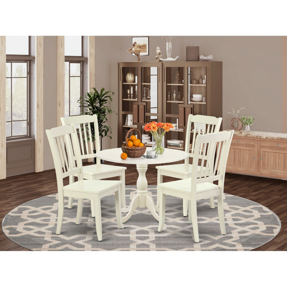 5 Pc Dining Set, 1 Drop Leaves Table, 4 Linen White Chairs, Linen White