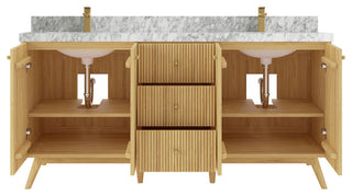 Pasadena 72 Double Sink Bath Vanity in Light Natural Teak 2" Carrara Marble