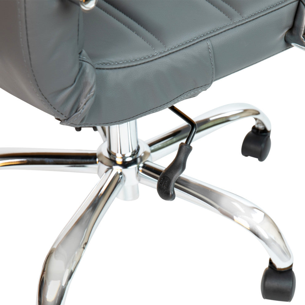 Mid-Back Executive Swivel Office Chair with Metal Frame and Arms, Gray Leatherso