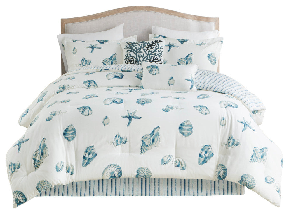Harbor House Coastal Beach House Blue Seashells Comforter Set