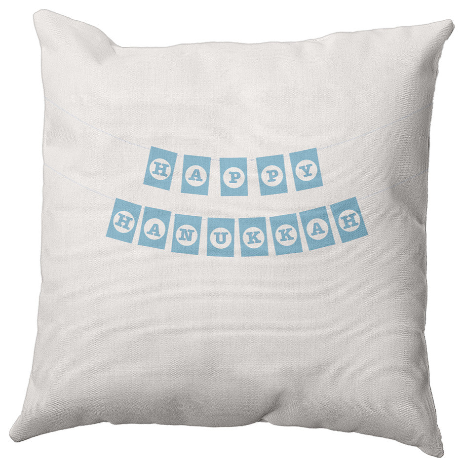Snow Colored Banner Day Hanukkah Polyester Throw Pillow, 18"x18"