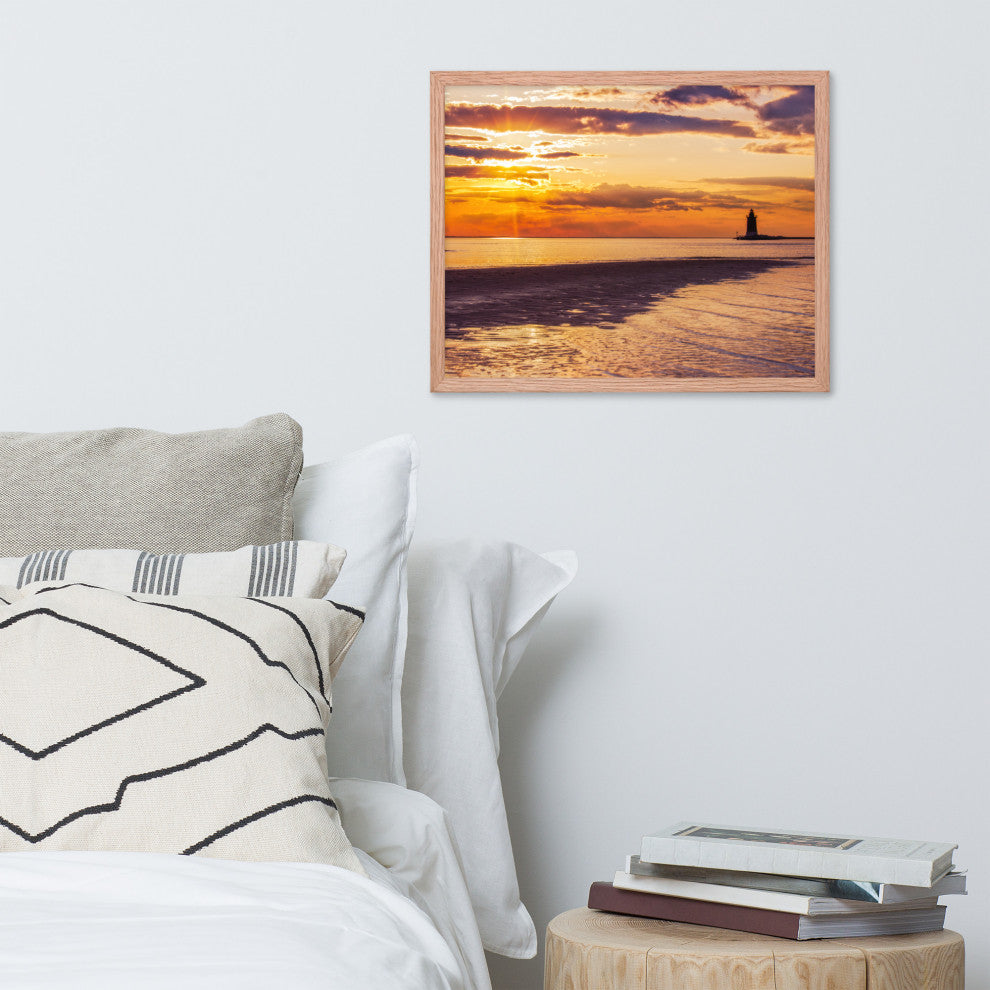 Cape Henlopen at Sunset Coastal Landscape Framed Photo Paper Wall Art Prints, Red Oak, 16" X 20"