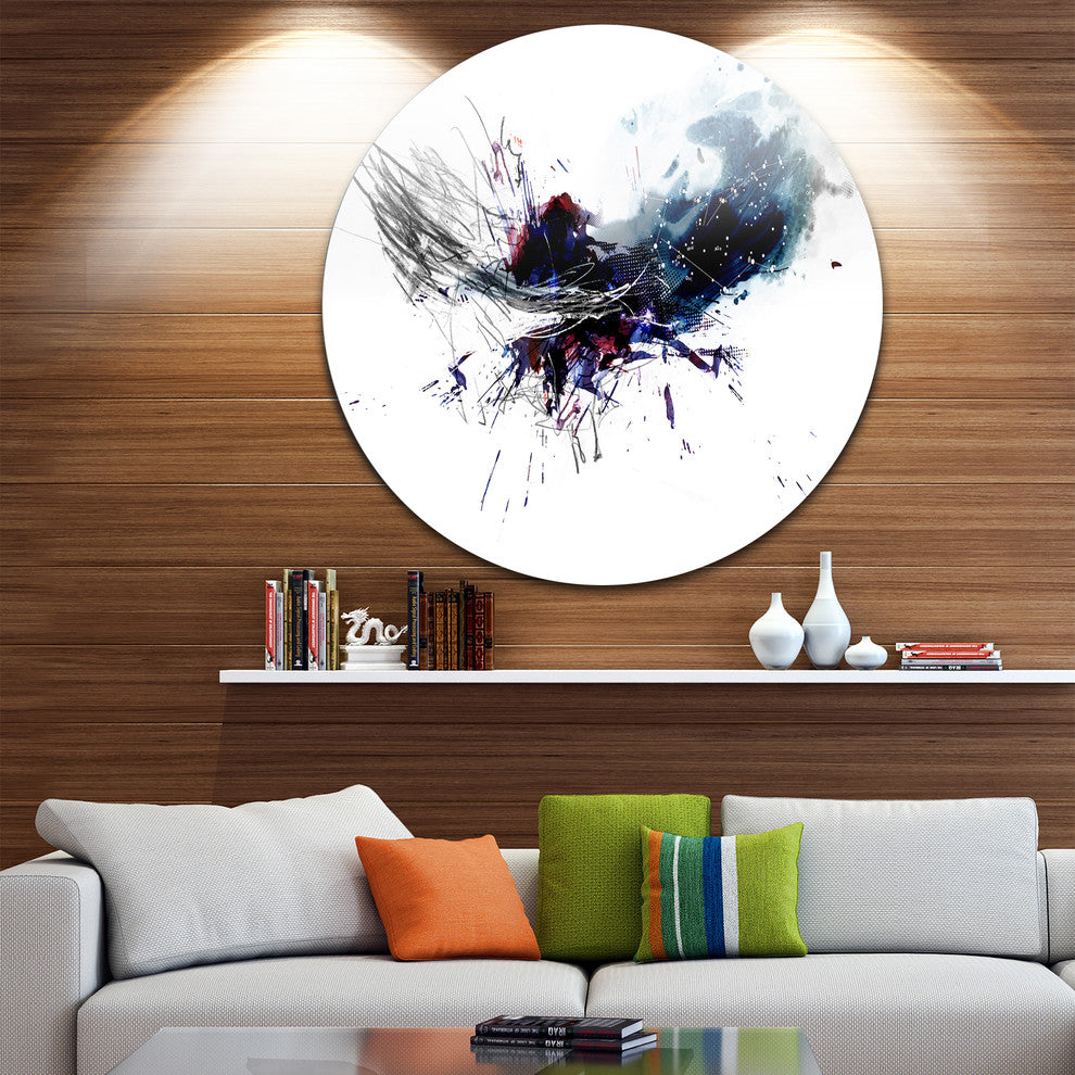 Dark Blue Multicolor Stain, Abstract Watercolor Round Artwork, 36"